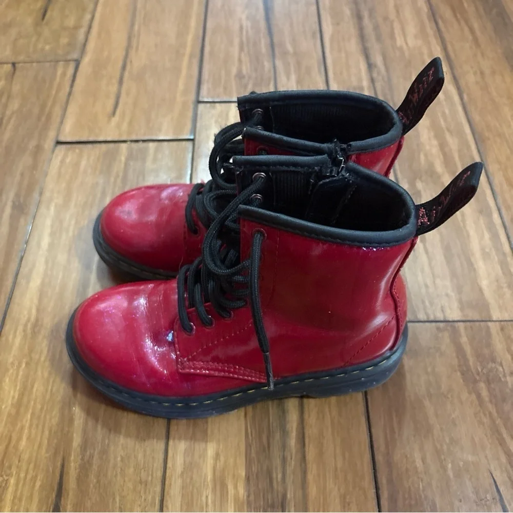 Dr Doc Martens 1460 J Lace Up Side Zip AW004 Red Leather Boots Kids Size 13